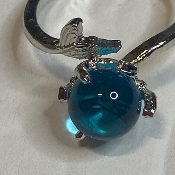 Silver Mermaid Bubble Ring With Adjustable Band Blue Crystal Centerpiece Women - Picture 5 of 9